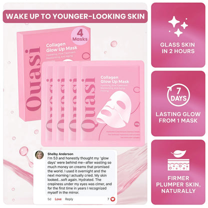 Quasi Bio-Collagen Face Mask Overnight – Hydrating Korean Sheet Mask – Niacinamide & Low Molecular Collagen – Firming & Smoothing Skincare for All Skin Types – 4 Masks