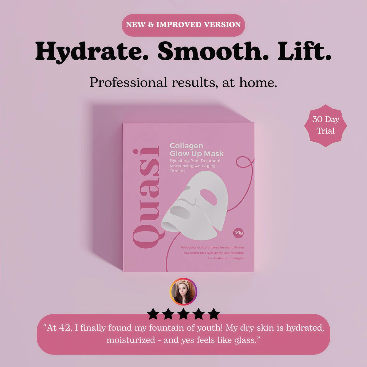 Quasi Bio-Collagen Face Mask Overnight – Hydrating Korean Sheet Mask – Niacinamide & Low Molecular Collagen – Firming & Smoothing Skincare for All Skin Types – 4 Masks